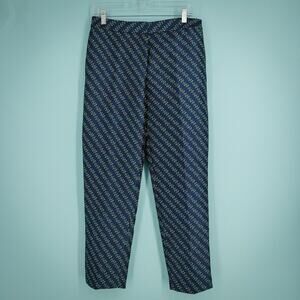 Talbots Size 6 Blue Christmas Lights Jacquard Print Ankle Tapered Dress Pants